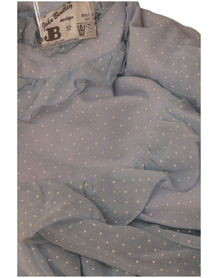 JOHN BENTLEY Womens Ruffle Front Maxi Dress UK 12 Medium  Blue Spotted