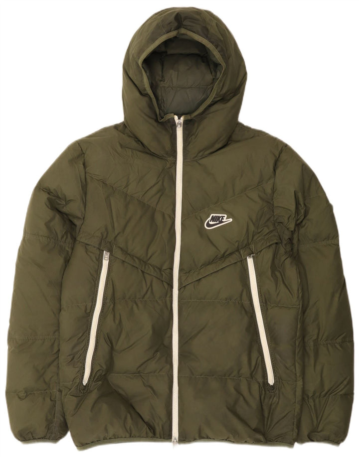 Nike Mens Hooded Padded Jacket UK 38 Medium Khaki Polyester