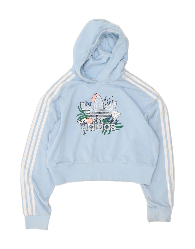 ADIDAS Girls Crop Graphic Hoodie Jumper 12-13 Years Blue | Vintage Adidas | Thrift | Second-Hand Adidas | Used Clothing | Messina Hembry 