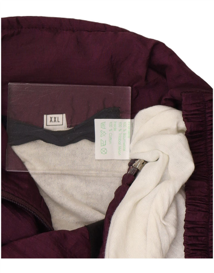 Vintage Mens Tracksuit Top Jacket 2XL Maroon Colourblock Nylon