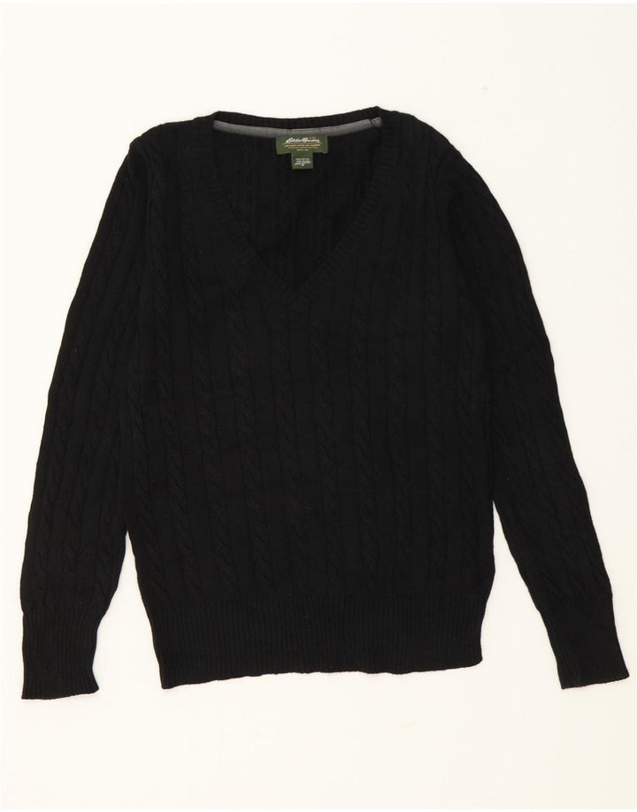 EDDIE BAUER Womens V-Neck Jumper Sweater UK 16 Medium Black Cotton Vintage Eddie Bauer and Second-Hand Eddie Bauer from Messina Hembry 