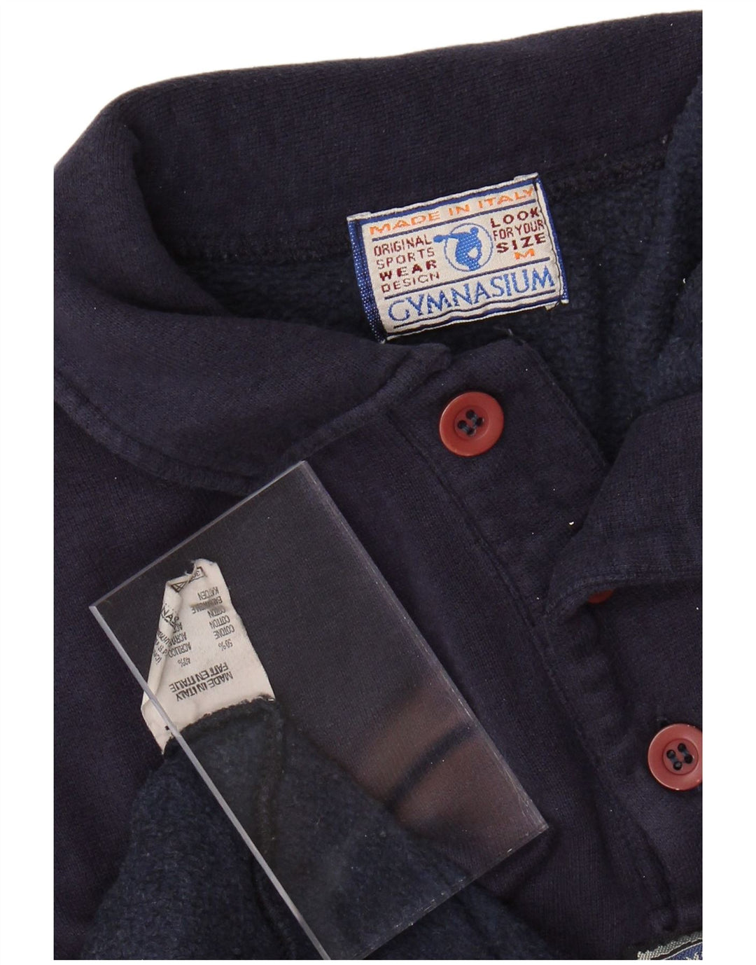 GYMNASIUM Mens Polo Neck Sweatshirt Jumper Medium Navy Blue Cotton