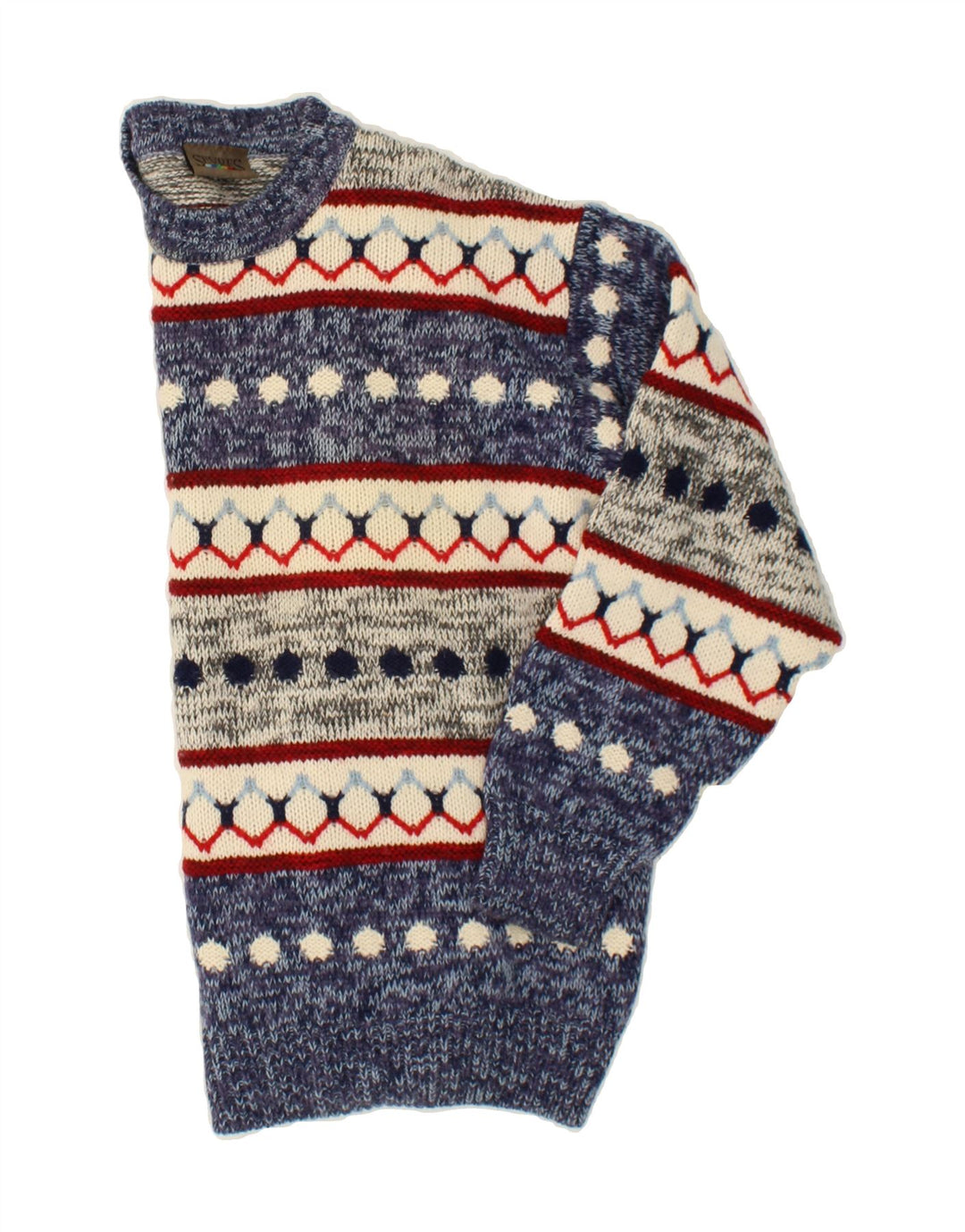 SEVRES Mens Crew Neck Jumper Sweater IT 50 Medium Blue Fair Isle Wool