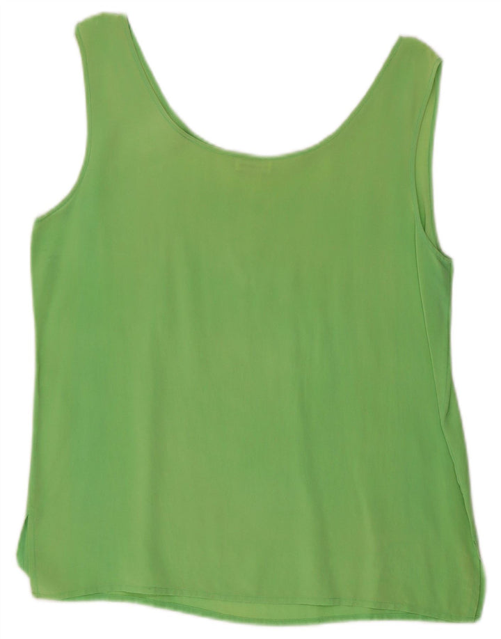 Vintage Womens Sleeveless Blouse Top UK 12 Medium Green Silk