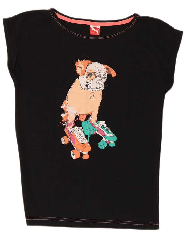 PUMA Girls Graphic T-Shirt Top 11-12 Years Black