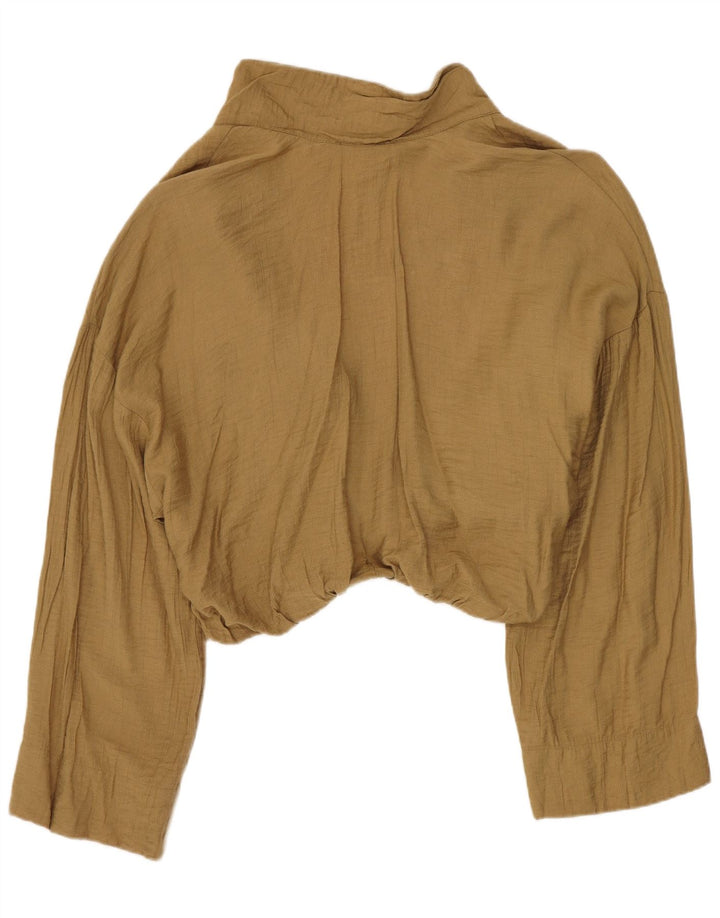 Zara Womens Crop Blouse Top UK 16 Large Khaki Viscose