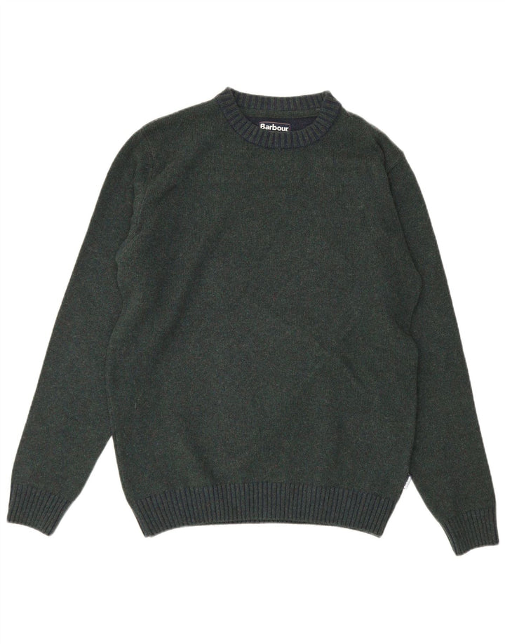 Barbour Mens Crew Neck Jumper Sweater Large Green Colourblock Wool