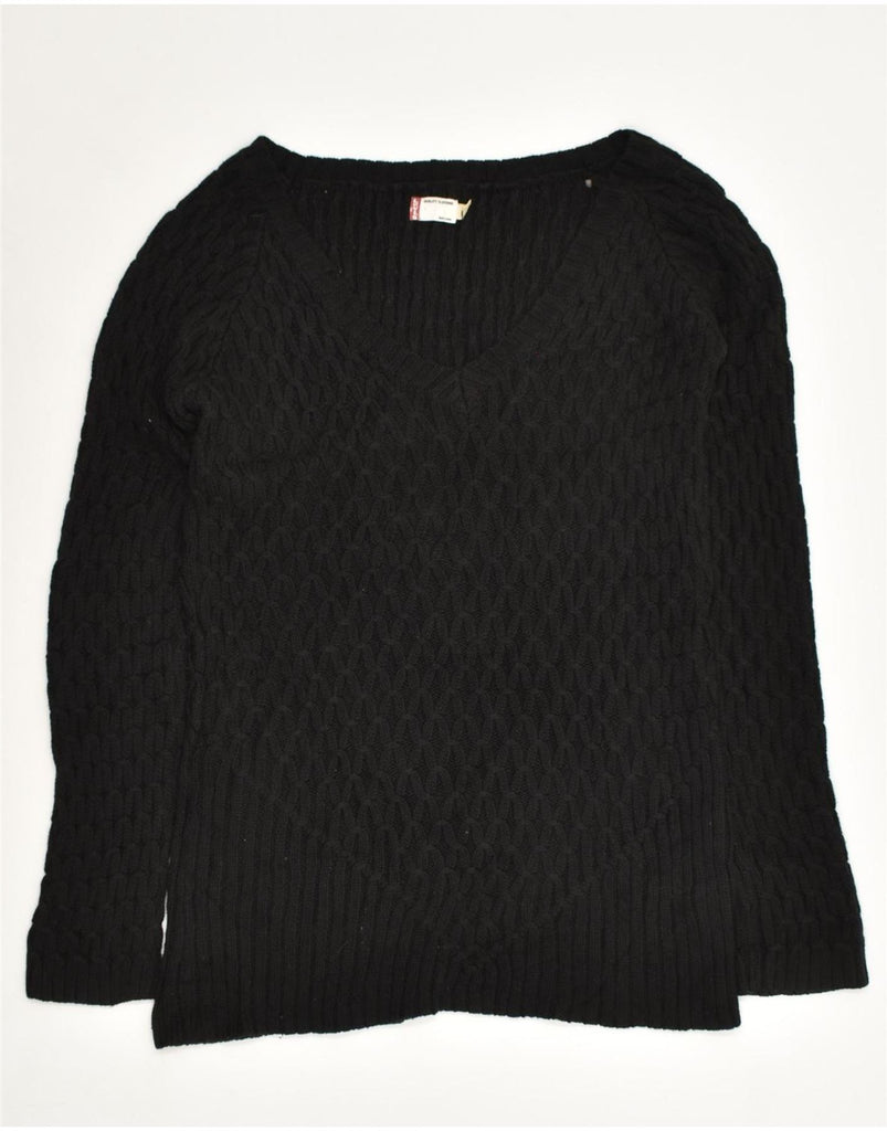 LEVI'S Womens V-Neck Jumper Sweater UK 14 Large Black Acrylic | Vintage Levi's | Thrift | Second-Hand Levi's | Used Clothing | Messina Hembry 