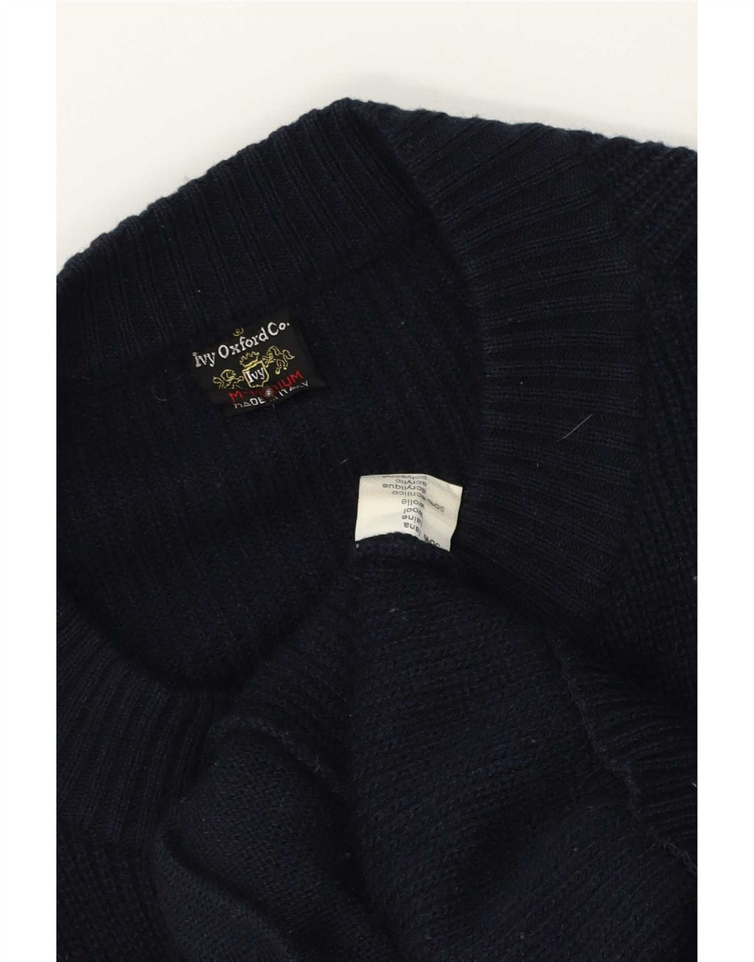 Ivy Oxford Mens Cardigan Sweater Medium Navy Blue Wool