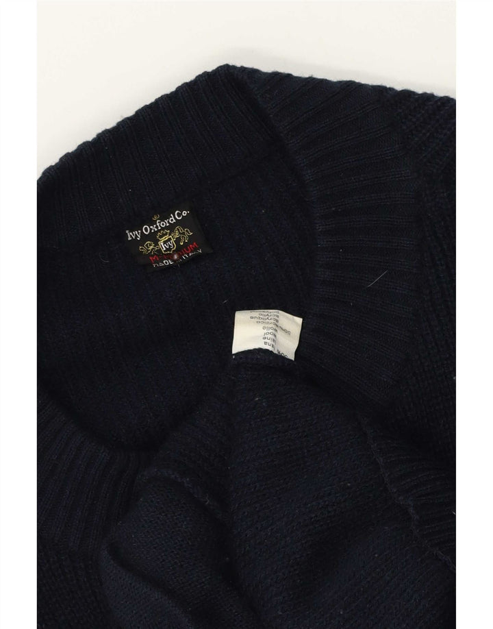 Ivy Oxford Mens Cardigan Sweater Medium Navy Blue Wool