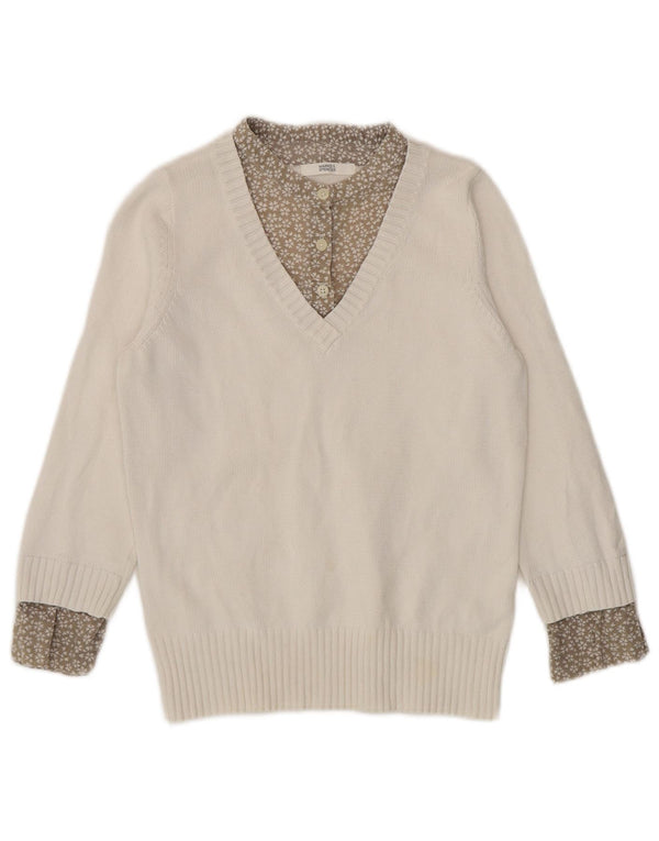 Marks & Spencer Womens V-Neck Jumper Sweater UK 10 Small White Floral