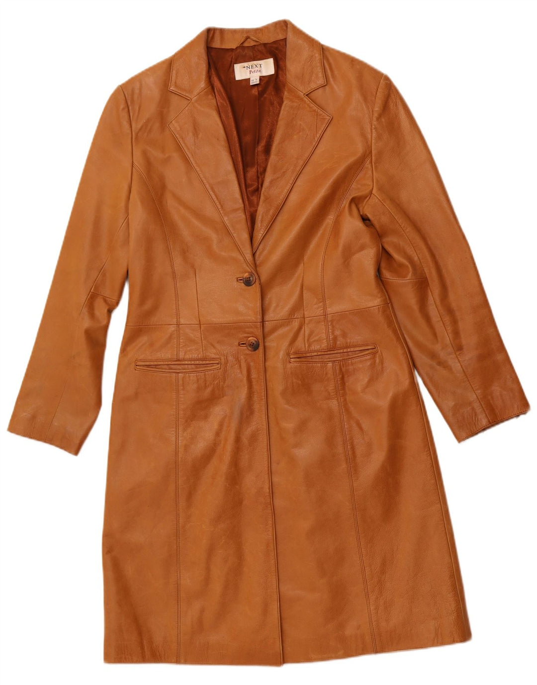 NEXT Womens Petite Leather Coat UK 12 Medium  Brown Leather