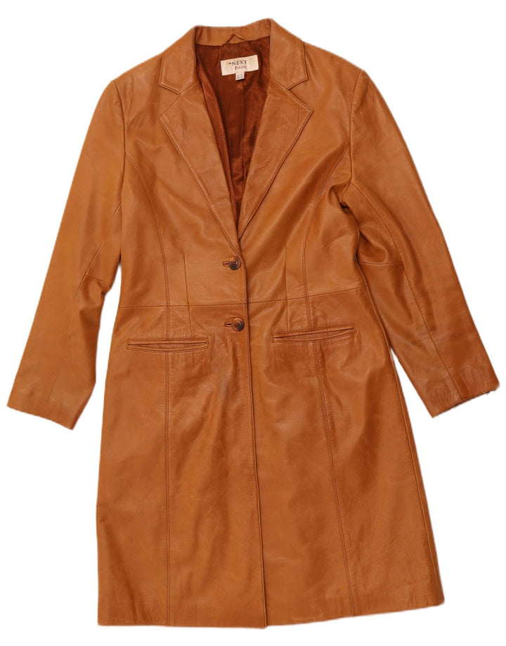 NEXT Womens Petite Leather Coat UK 12 Medium  Brown Leather