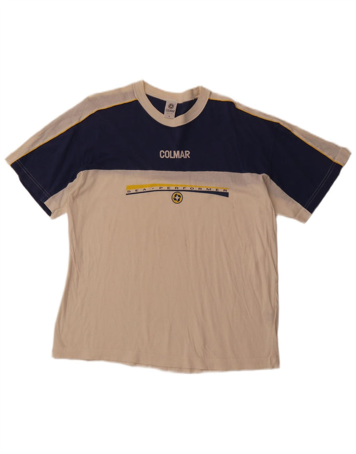 COLMAR Mens Graphic T-Shirt Top Medium White Colourblock Cotton Sports