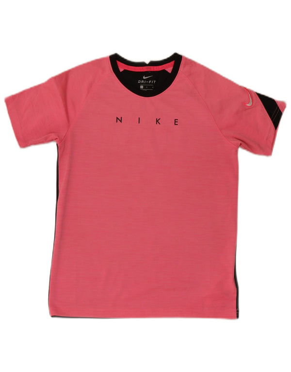 Nike Girls Dri Fit Graphic T-Shirt Top 12-13 Years Large Pink Colourblock