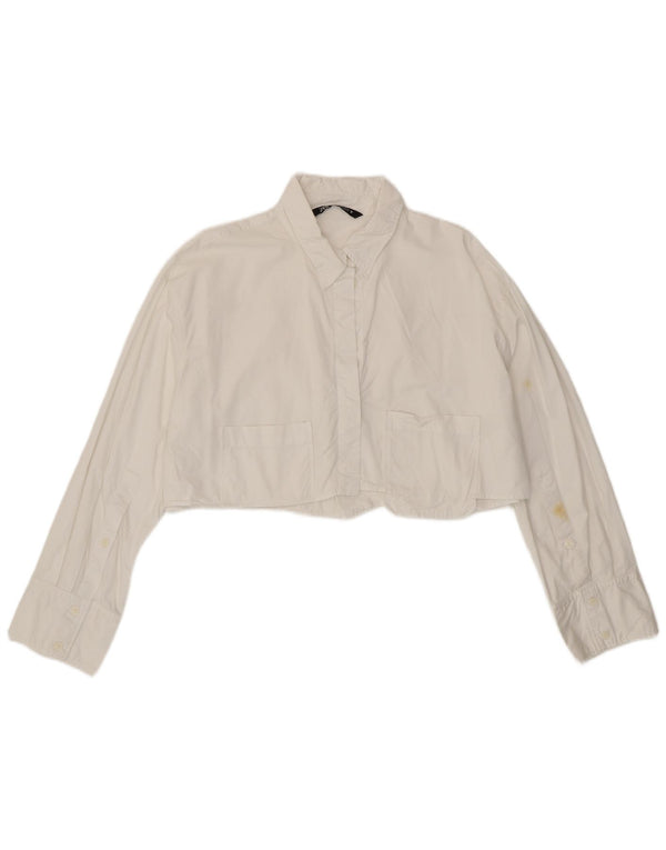 Zara Womens Crop Shirt Blouse UK 16 Large White Cotton