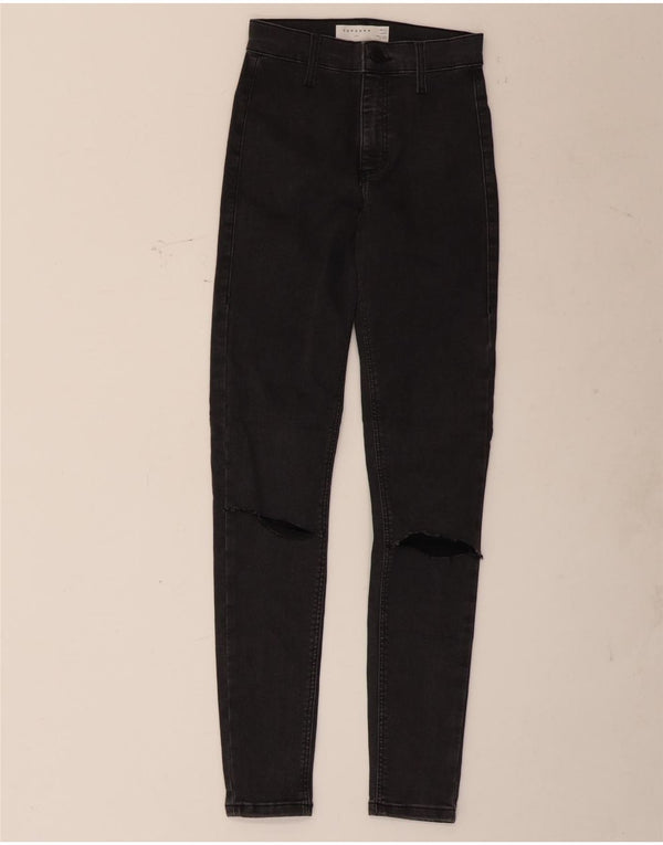Topshop Womens Joni Distressed Skinny Jeans W25 L28 Black Cotton