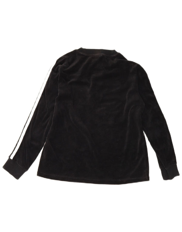 Adidas Womens Velvet Graphic Top Long Sleeve UK 12 Medium Black Cotton