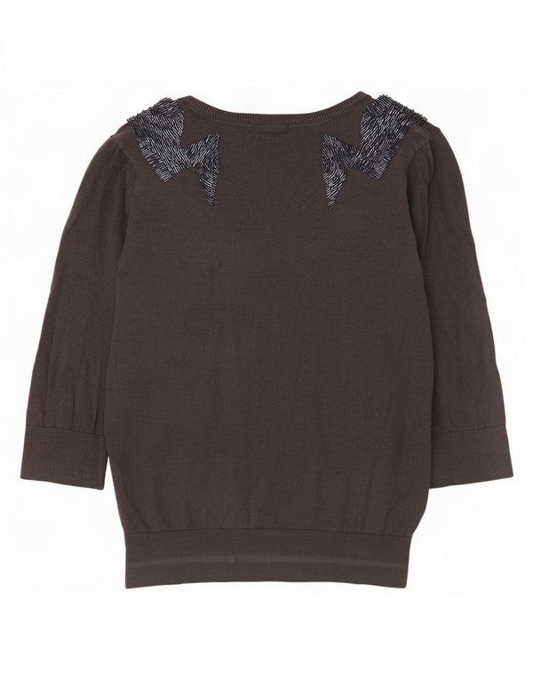 Topshop Womens 3/4 Sleeve Cardigan Sweater UK 14 Large Grey Cotton