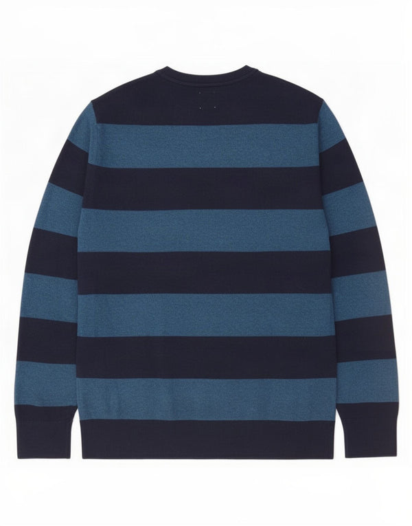 Gap Mens Crew Neck Jumper Sweater Medium Navy Blue Striped Cotton