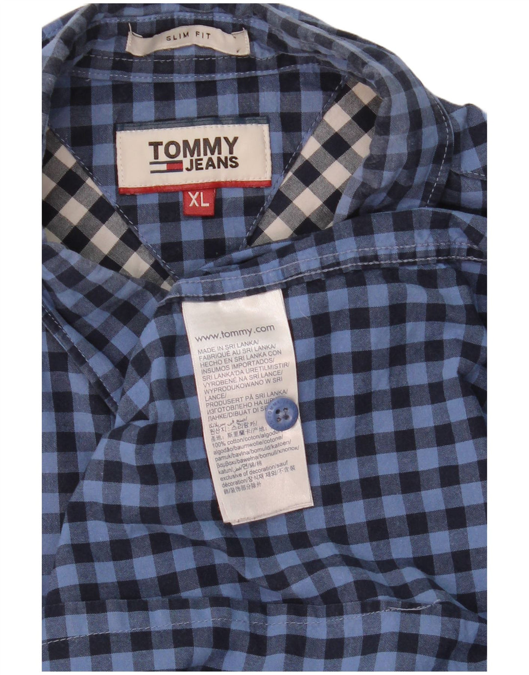 TOMMY HILFIGER Mens Slim Fit Shirt XL Blue Check Cotton
