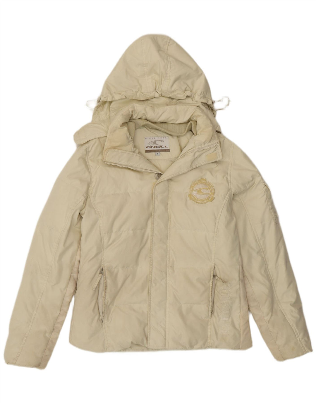 O'Neill Mens Hooded Padded Jacket UK 36 Small Off White Polyester