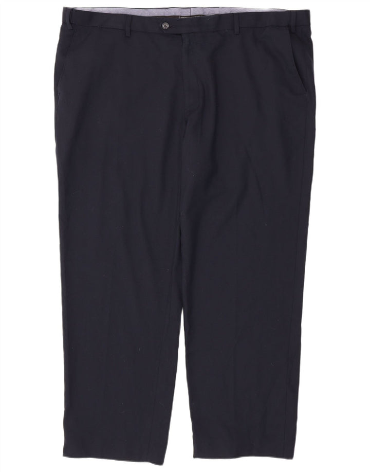 Marks & Spencer Mens Regular Fit Suit Trousers W46 L31 Navy Blue Polyester