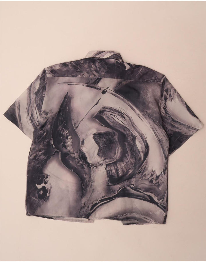 Vintage Mens Abstract Pattern Short Sleeve Shirt XL Grey