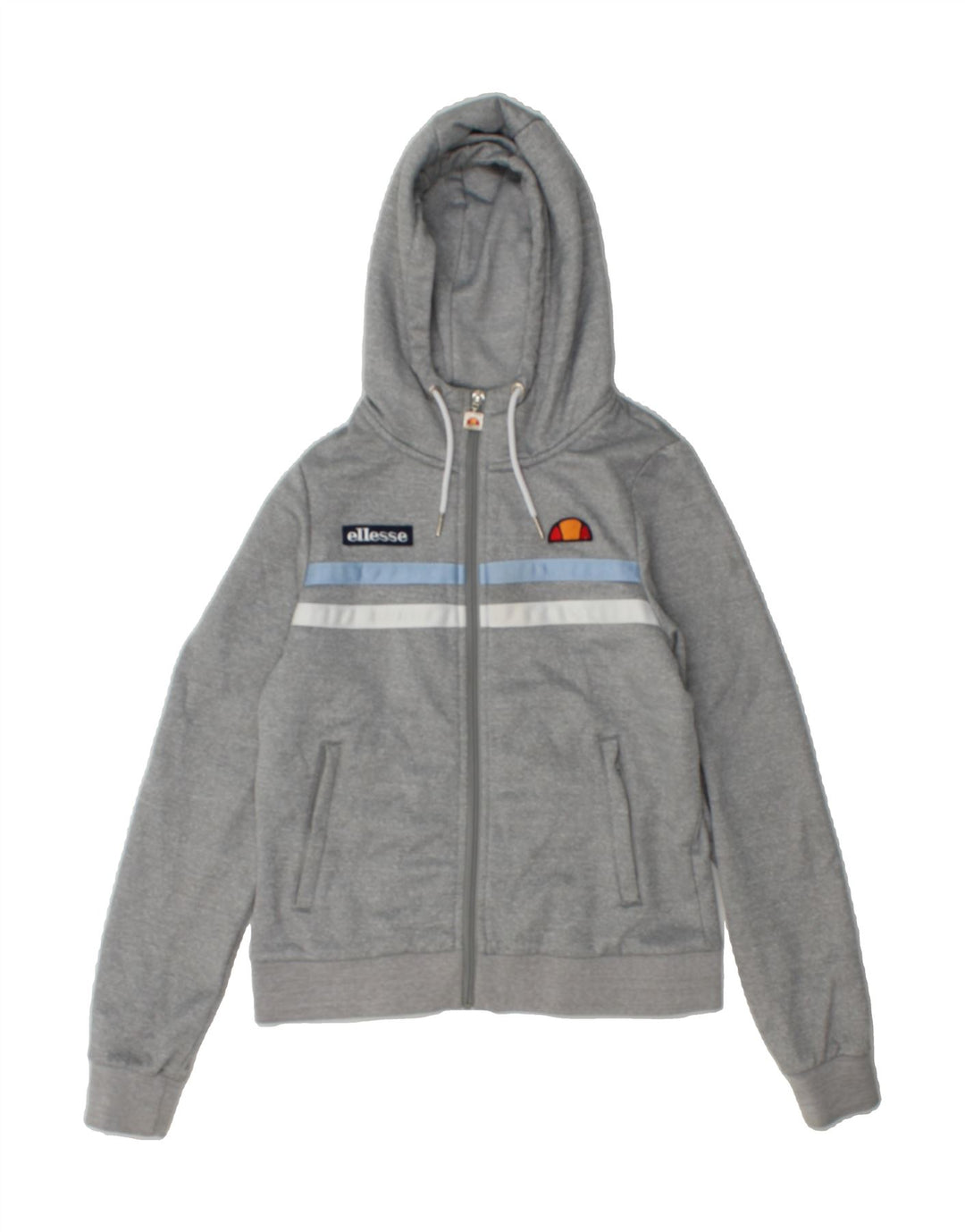 ELLESSE Womens Zip Hoodie Sweater UK 10 Small Grey Striped Polyester Vintage Ellesse and Second-Hand Ellesse from Messina Hembry 