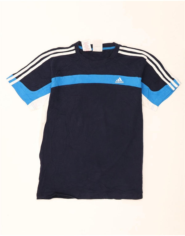 Adidas Boys T-Shirt Top 15-16 Years Navy Blue Colourblock Cotton