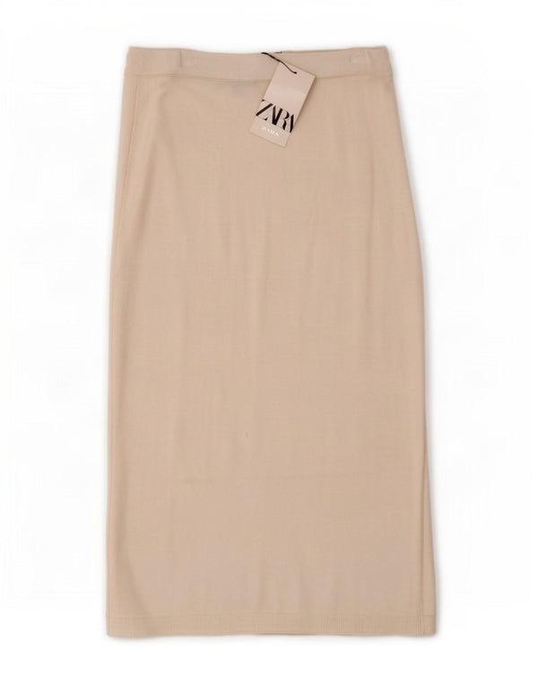 Zara Womens Knit Midi Skirt Medium W28 White Viscose