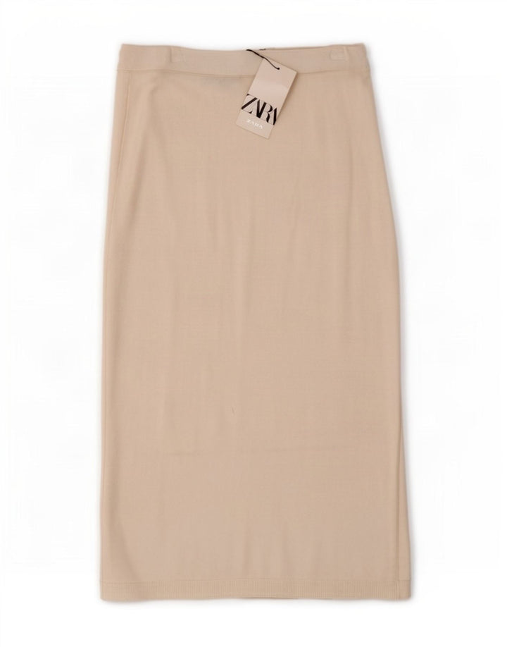 Zara Womens Knit Midi Skirt Medium W28 White Viscose