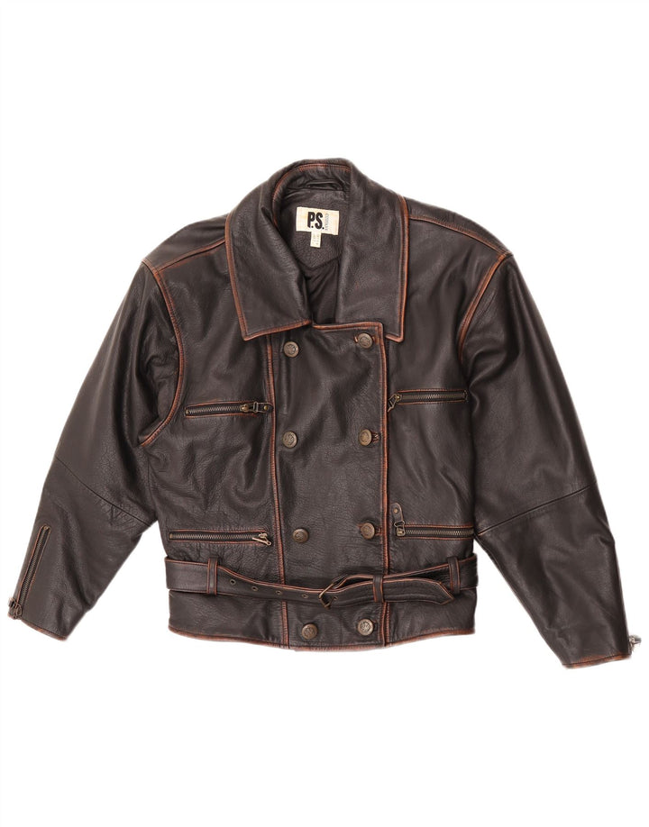 P.S. Company Womens Double Breasted Biker Jacket UK 12 Medium Brown