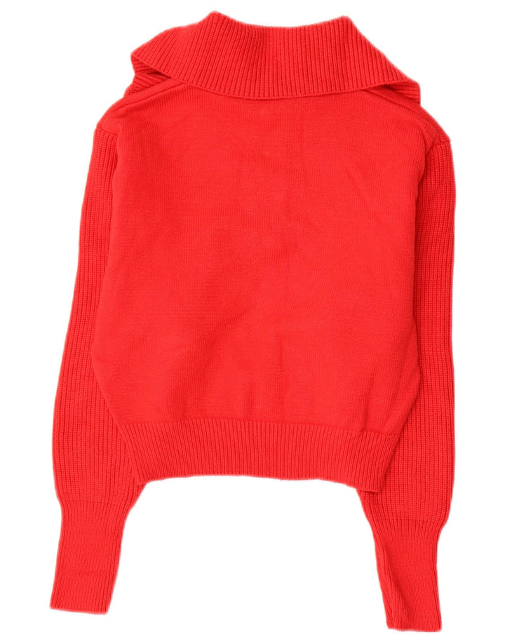 ZARA Womens Crop Zip Neck Jumper Sweater UK 14 Medium Red Viscose