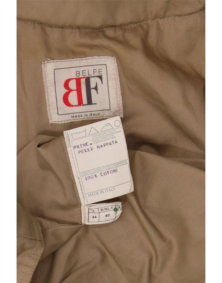 BELFE Womens Loose Fit Jacket IT 44 Medium Beige Colourblock Leather