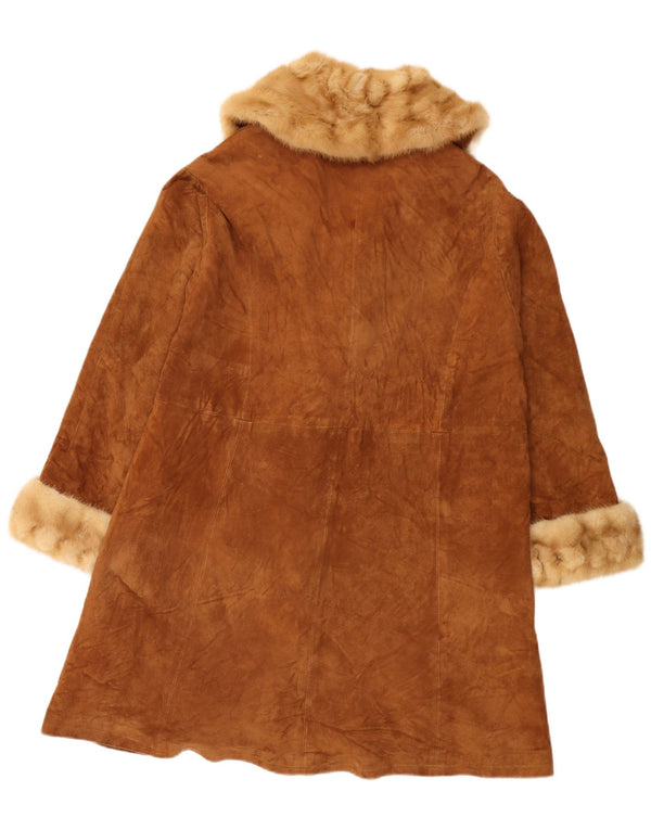 Lavorazione Artigiana Womens Suede Overcoat UK 16 Large Brown Leather