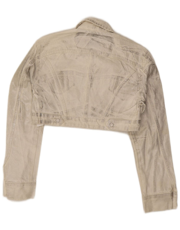 Zara Womens Crop Denim Jacket UK 12 Medium Off White Cotton