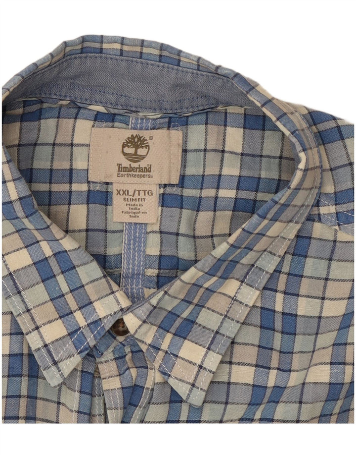 Timberland Mens Earthkeepers Slim Fit Short Sleeve Shirt 2XL Blue Check