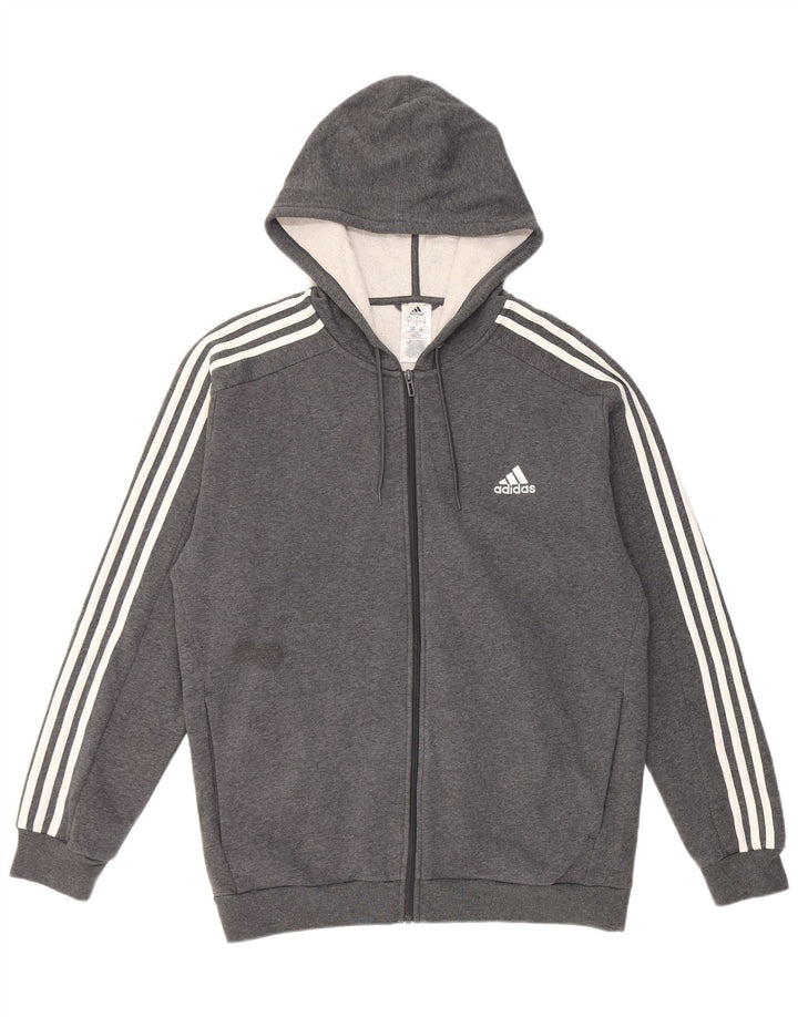 Adidas Mens Zip Hoodie Sweater Large Grey Cotton