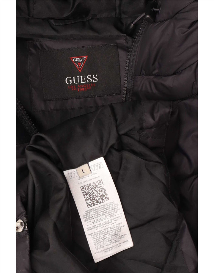 Guess Womens Hooded Padded Coat UK 16 Large Black Polyamide