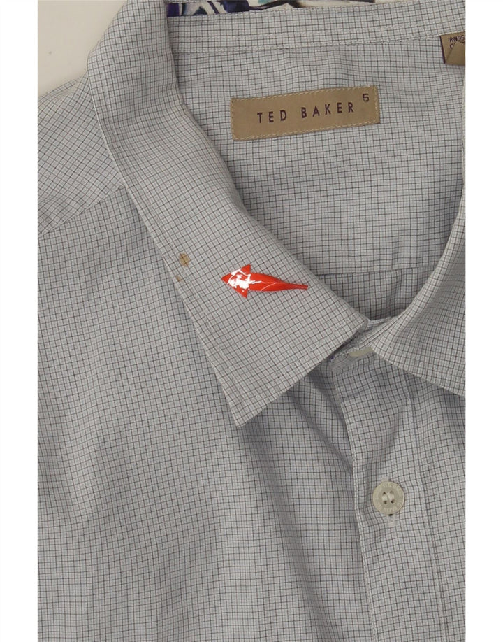 TED BAKER Mens Shirt Size 5 XL Blue Gingham Cotton