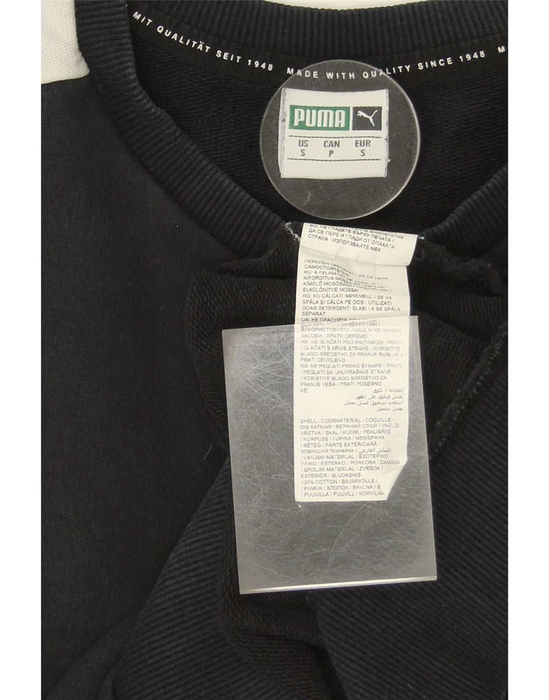 PUMA Mens Graphic Sweatshirt Jumper Small Black Colourblock Cotton Vintage Puma and Second-Hand Puma from Messina Hembry 