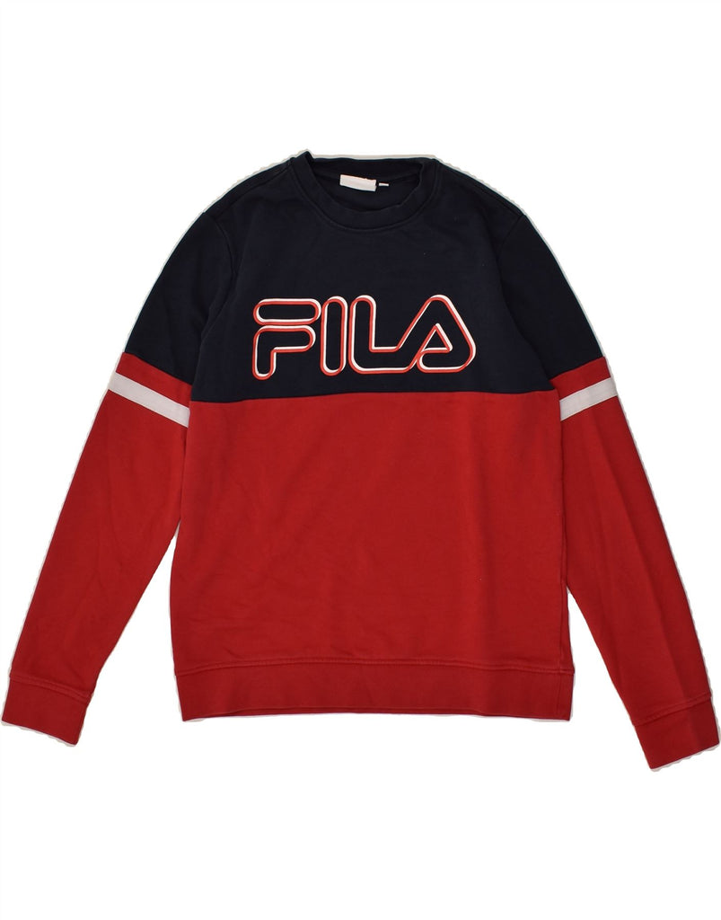 FILA Boys Graphic Sweatshirt Jumper 11-12 Years Navy Blue Colourblock | Vintage Fila | Thrift | Second-Hand Fila | Used Clothing | Messina Hembry 