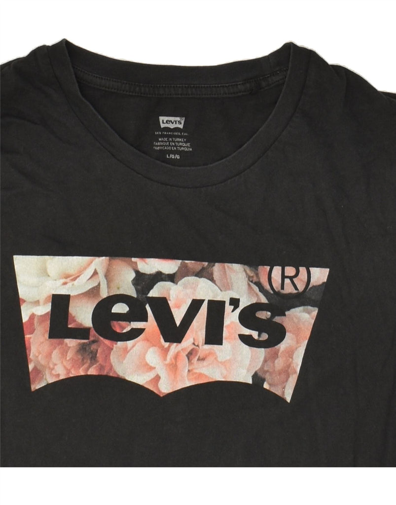 LEVI'S Womens Graphic T-Shirt Top UK 14 Large Black Cotton | Vintage Levi's | Thrift | Second-Hand Levi's | Used Clothing | Messina Hembry 