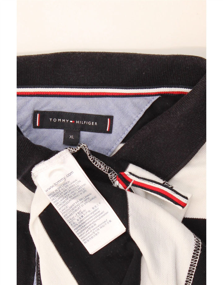 TOMMY HILFIGER Mens Regular Fit Polo Shirt XL Black Striped Cotton