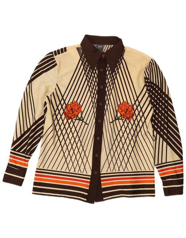 Vintage Womens Shirt Blouse IT 46 Large Brown Floral Polyester