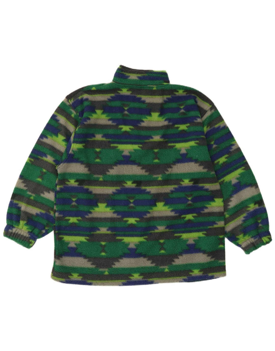Vintage Mens Zip Neck Fleece Jumper Large Green Geometric Polyester
