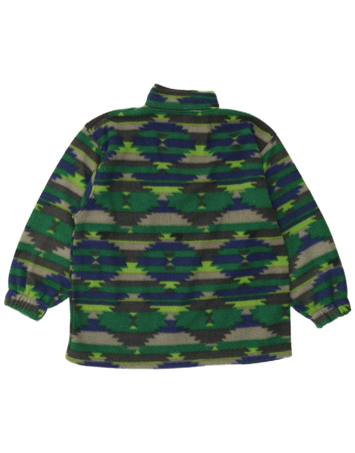 Vintage Mens Zip Neck Fleece Jumper Large Green Geometric Polyester