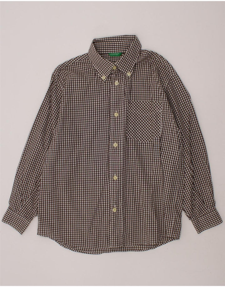 BENETTON Boys Shirt 7-8 Years Medium  Brown Gingham Cotton Vintage Benetton and Second-Hand Benetton from Messina Hembry 