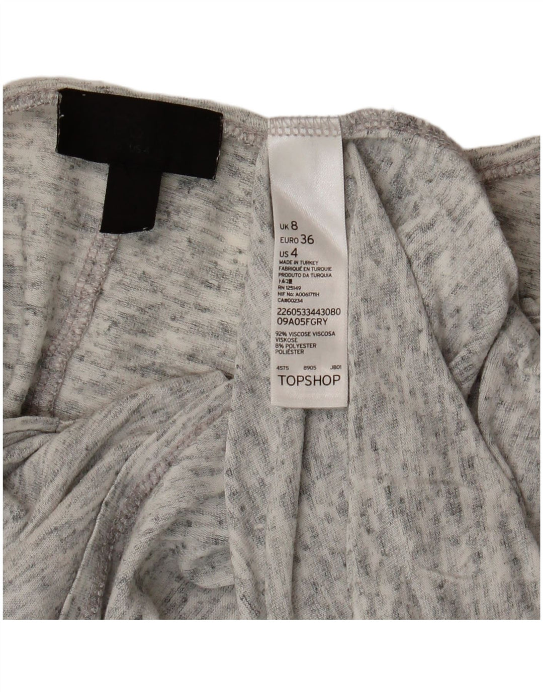 Topshop Womens Oversized Top 3/4 Sleeve UK 8 Small Grey Flecked Viscose